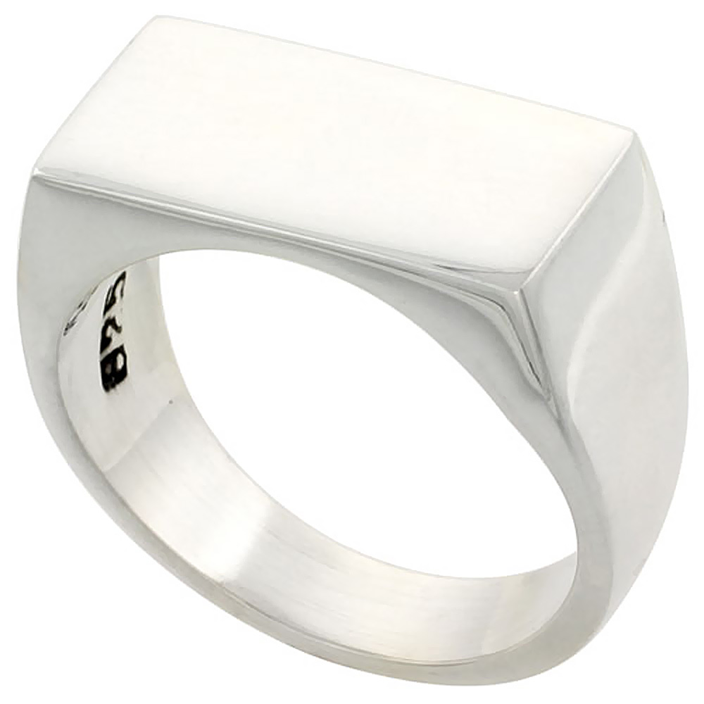 Sterling Silver Signet Ring for Men Rectangular Solid Back Handmade 7/16 inch, sizes 9 - 13 