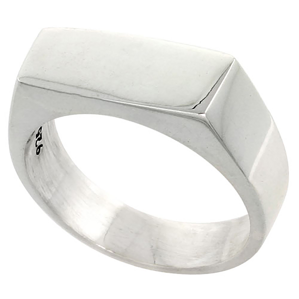Sterling Silver Signet Ring for Men Small Rectangular Solid Back Handmade 3/4 inch, sizes 7 - 13