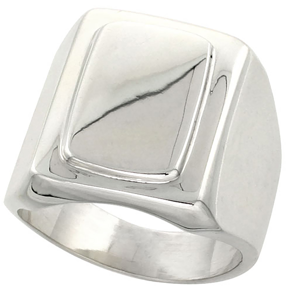 Sterling Silver Signet Ring for Men Large Rectangular Solid Back Handmade 5/8 inch, sizes 9 - 13