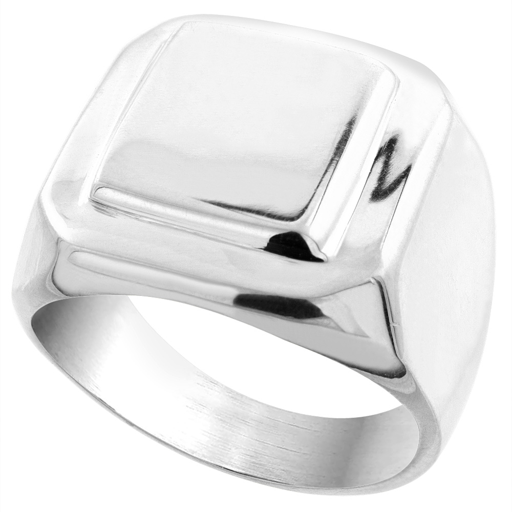 Sterling Silver Signet Ring for Men Large Square Solid Back Handmade 3/4 inch, sizes 9 - 13
