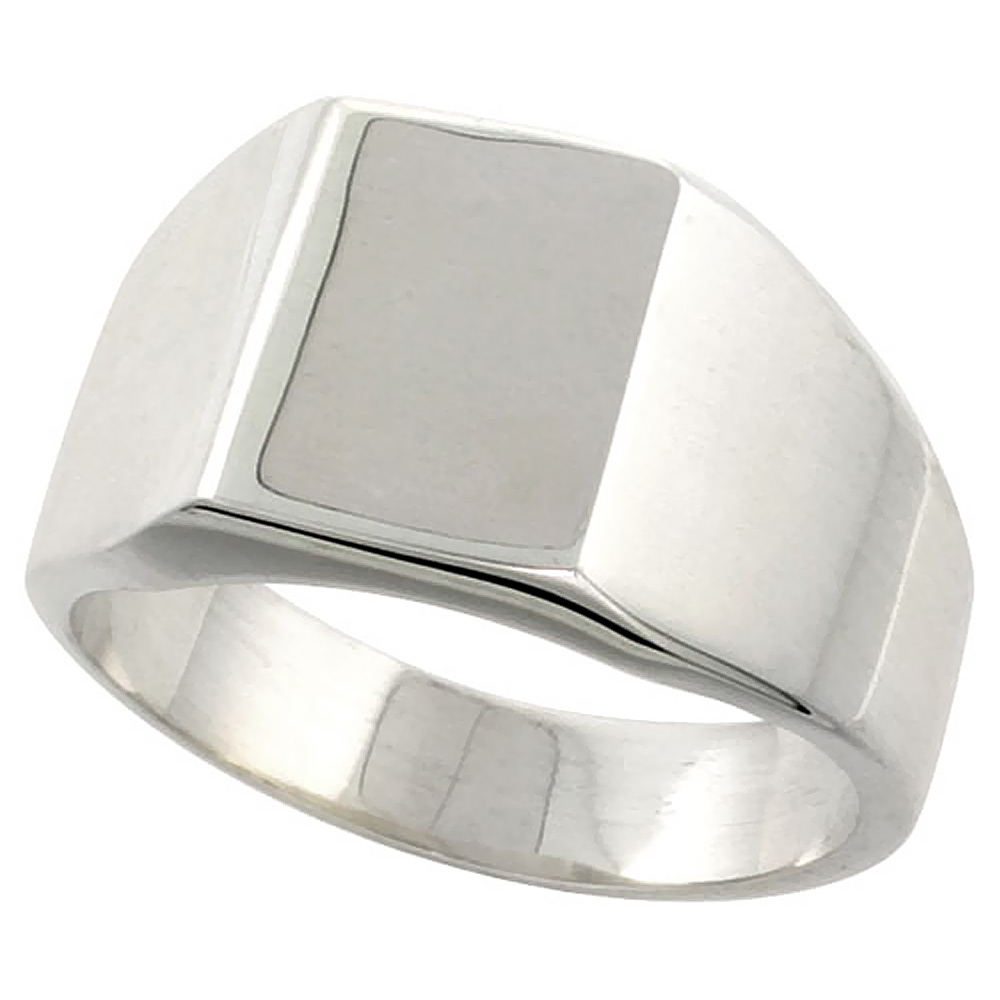 Sterling Silver Signet Ring for Men Square Solid Back Handmade 3/8 inch, sizes 9 - 13 