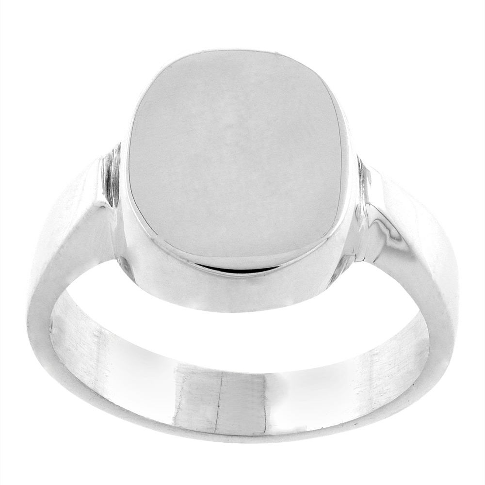 Sterling Silver Signet Ring for Men Oval Solid Back Handmade.5 inch, sizes 9-13