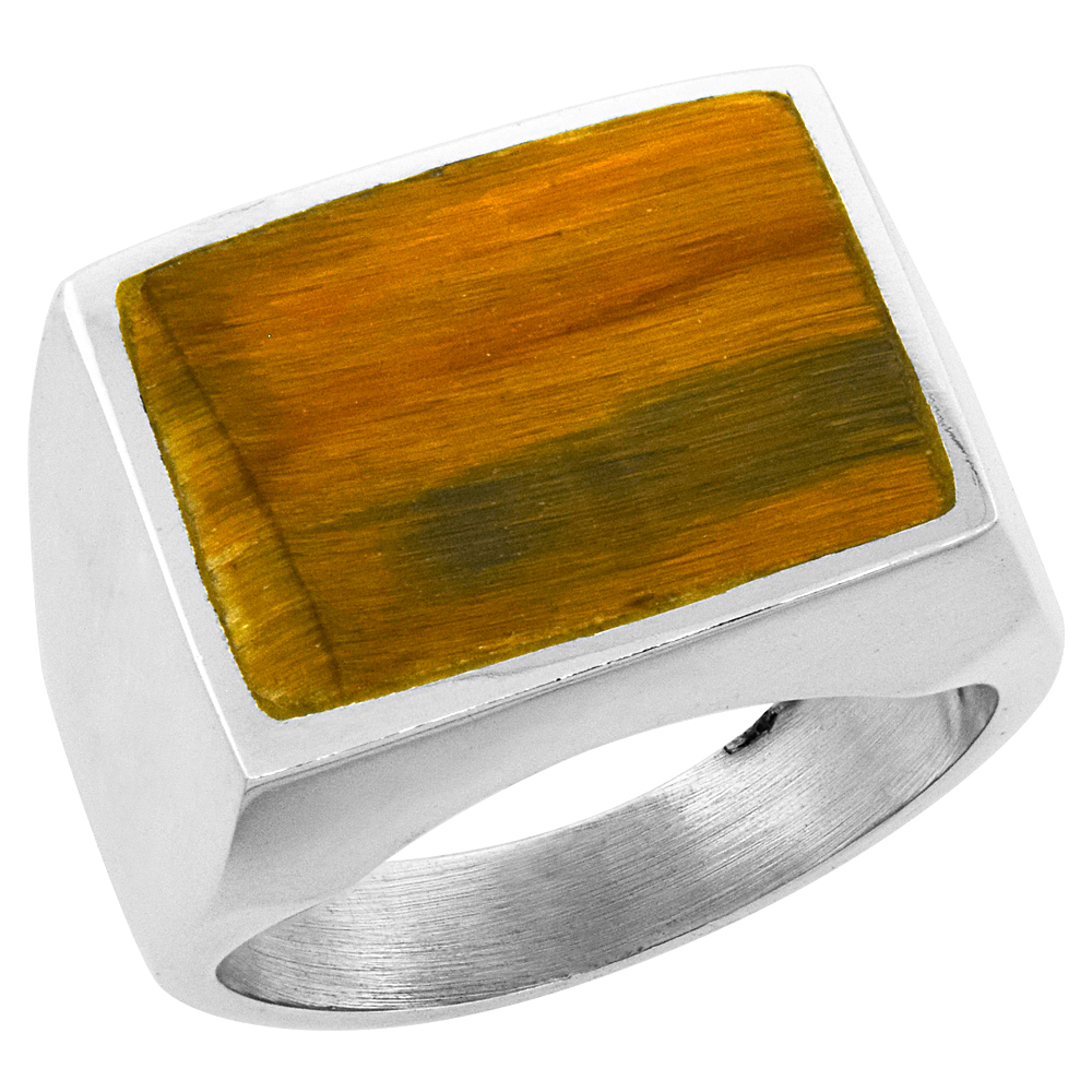 Sterling Silver Tiger Eye Ring for Men Large Square Flat Solid Back Handmade, sizes 9-13