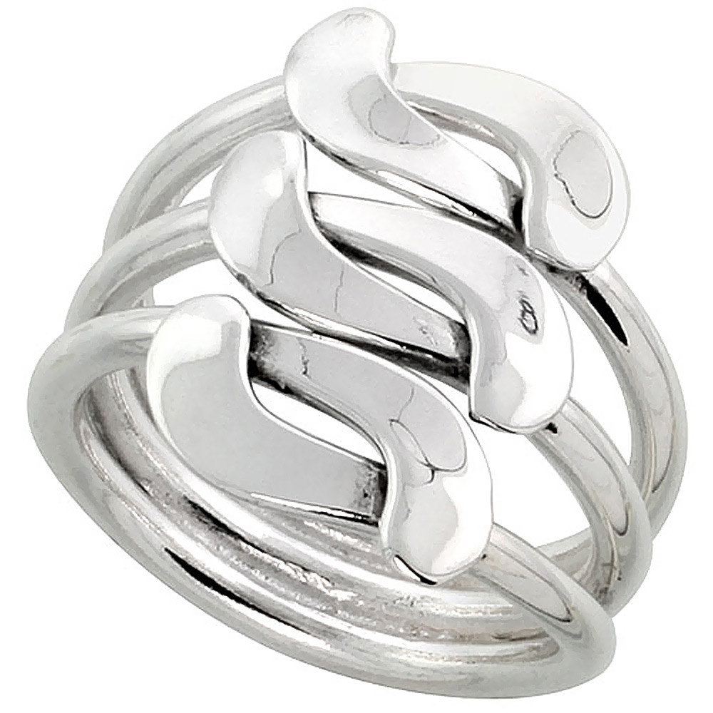 Sterling Silver Wire Wrap Ring for Women Crossover Bypass Handmade 3/4 inch long, sizes 6 - 10 