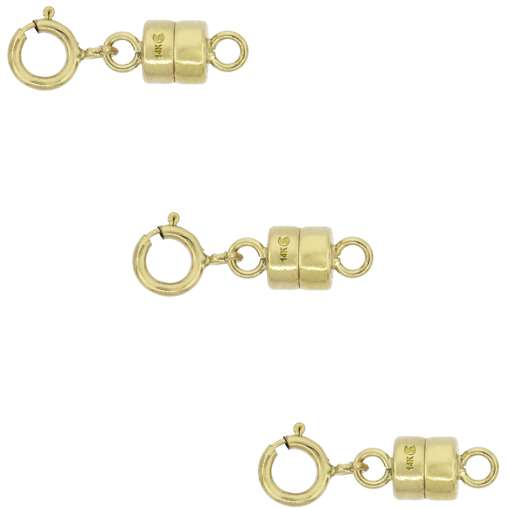 3 PACK 14k Gold 4 mm Magnetic Clasp Converter for Light Necklaces USA, Square Edge