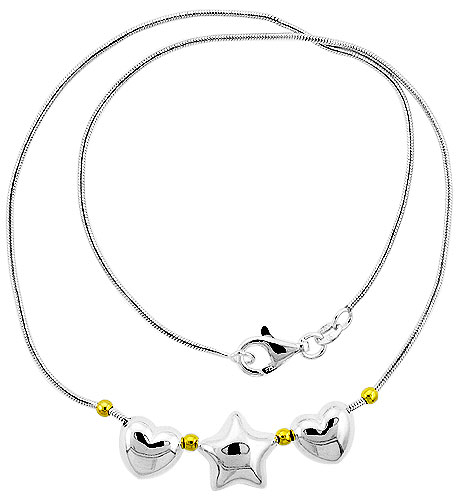 Sterling Silver Necklace / Bracelet with 2 Hearts Star Slide
