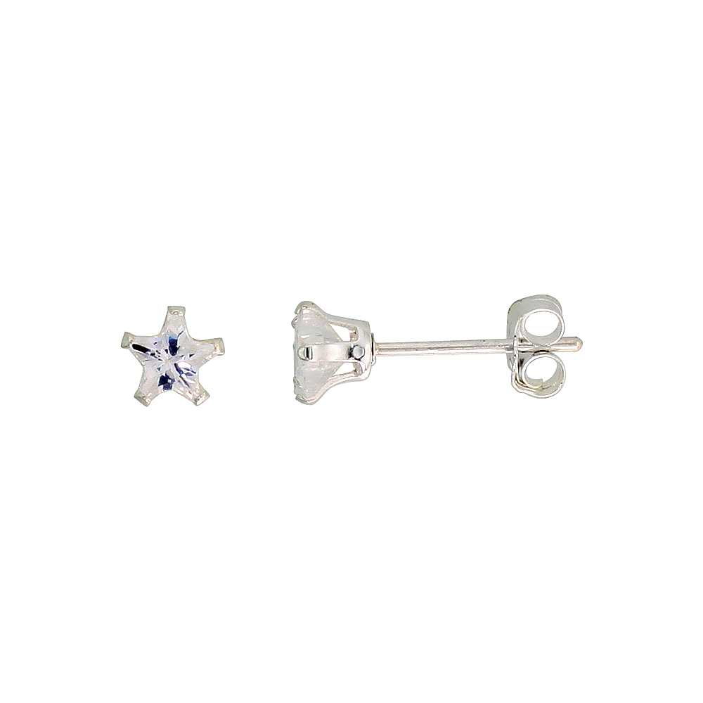 Sterling Silver Cubic Zirconia Star Earrings Studs 4 mm